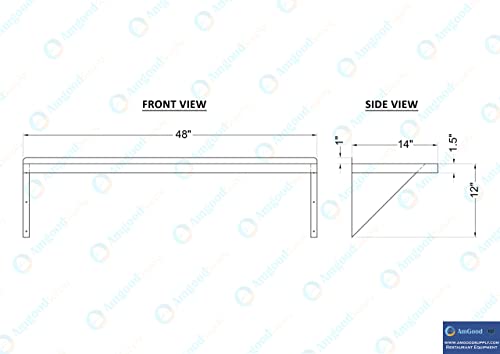 AmGood 14" Width x 48" Length | Stainless Steel Wall Shelf | Square Edge | Metal Shelving | Heavy Duty | Commercial Grade | Wall Mount | NSF Certified