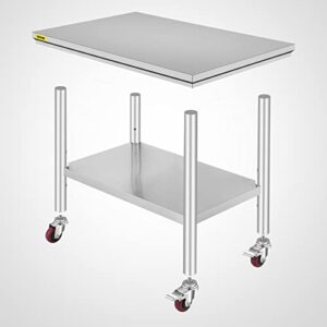 Mophorn Stainless Steel Work Table 36x24 Inch with 4 Wheels Commercial Food Prep Worktable with Casters Heavy Duty Work Table for Commercial Kitchen Restaurant