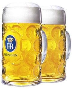 1 liter hb "hofbrauhaus munchen" dimpled glass beer stein - 2pk