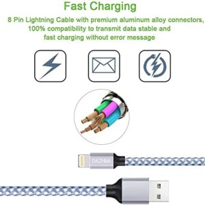 DAZHWA iPhone Charger 3pack 6ft [Apple MFi Certified] Nylon Braided USB-A to Lightning Cable Cell Phone Fast Charger Cord Compatible iPhone14/13/12/11Pro Max/XS/XR/X/8/7/iPad More