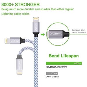 DAZHWA iPhone Charger 3pack 6ft [Apple MFi Certified] Nylon Braided USB-A to Lightning Cable Cell Phone Fast Charger Cord Compatible iPhone14/13/12/11Pro Max/XS/XR/X/8/7/iPad More