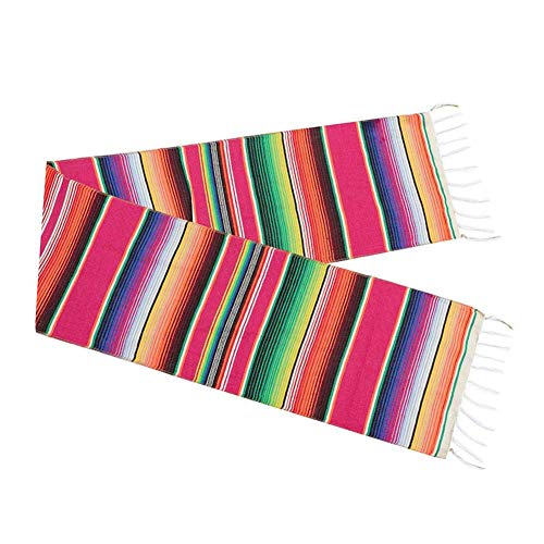 Mexican Table Runner 14 x 84 Inch Mexican Serape Table Runner for Mexican Party Wedding Decorations, Fringe Cotton Table Runner