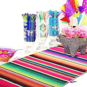 Mexican Table Runner 14 x 84 Inch Mexican Serape Table Runner for Mexican Party Wedding Decorations, Fringe Cotton Table Runner