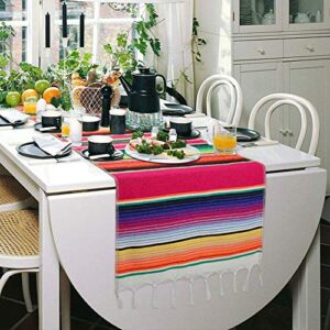 Mexican Table Runner 14 x 84 Inch Mexican Serape Table Runner for Mexican Party Wedding Decorations, Fringe Cotton Table Runner