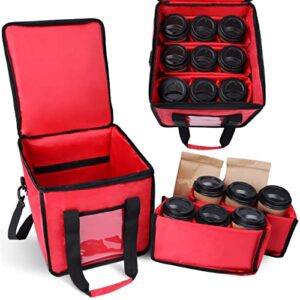 2tuff insulated drink carrier for delivery - reusable drink caddy with handle and shoulder strap for food delivery and takeout, portable cup carrier bag - coffee caddy keeps up to 9 hot or cold drinks