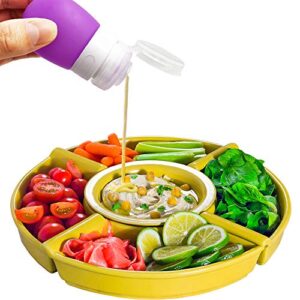 4 pcs Squeeze Salad Dressing Bottles, FineGood 1.3oz and 2 oz. Portable Sauce Containers, Leak Proof Food Storage Condiment Bottles, Comes with 2 pcs Cleaning Brushes - 4 Colors