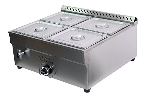 INTBUYING Propane Gas 4-Compartment Commercial Restaurant Cafe Catering Bain-Marie Buffet Sause Tabletop Desktop Countertop Food Warmer Steam Table