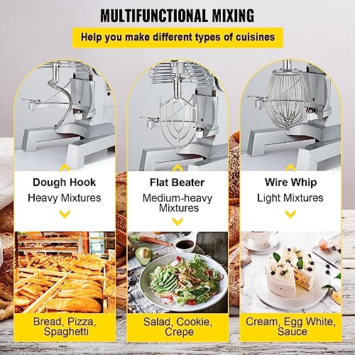 Happybuy 15Qt Commercial Food Mixer with Timing Function， Commercial Mixer 500W Stainless Steel Bowl Heavy Duty Electric Food Mixer Commercial with 3 Speeds Adjustable, Perfect for Bakery Pizzeria