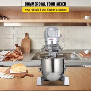 Happybuy 15Qt Commercial Food Mixer with Timing Function， Commercial Mixer 500W Stainless Steel Bowl Heavy Duty Electric Food Mixer Commercial with 3 Speeds Adjustable, Perfect for Bakery Pizzeria