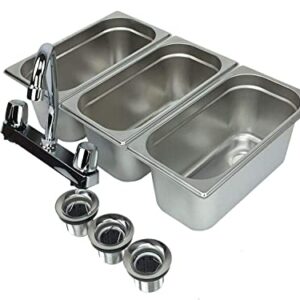 Concession Sink 3 Compartment Portable Stand Food Truck Trailer 3 Small w/Faucet