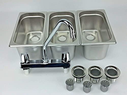 Concession Sink 3 Compartment Portable Stand Food Truck Trailer 3 Small w/Faucet