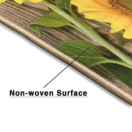 Kitchen Rugs Sets 2 Piece Floor Mats 3 Sunflower on The Wooden Table Doormat Non-Slip Rubber Backing Area Rugs Washable Carpet Inside Door Mat Pad Sets (15.7" x 23.6"+15.7" x 47.2")