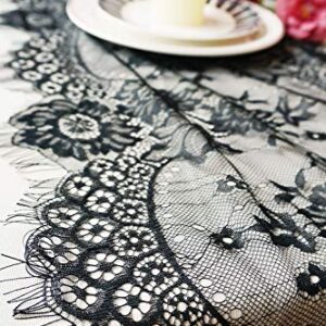 14 x 120 Inches Black Lace Table Runner Decoration Anniversary Embroidered Doilies Party Supplies Vintage Lace Centerpiece Theme for Boho Wedding Bridal Baby Shower Decorations