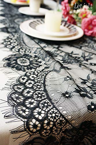 14 x 120 Inches Black Lace Table Runner Decoration Anniversary Embroidered Doilies Party Supplies Vintage Lace Centerpiece Theme for Boho Wedding Bridal Baby Shower Decorations