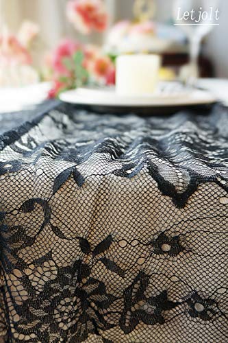 14 x 120 Inches Black Lace Table Runner Decoration Anniversary Embroidered Doilies Party Supplies Vintage Lace Centerpiece Theme for Boho Wedding Bridal Baby Shower Decorations