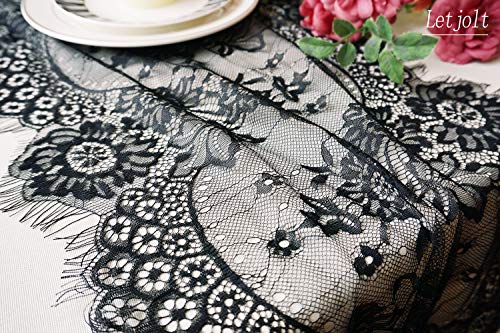 14 x 120 Inches Black Lace Table Runner Decoration Anniversary Embroidered Doilies Party Supplies Vintage Lace Centerpiece Theme for Boho Wedding Bridal Baby Shower Decorations