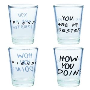 silver buffalo friends iconic quotes only 4 pack mini glasses, 1.5 ounces