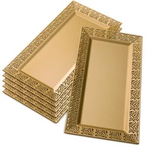 Silver Spoons DISPOSABLE LACE TRAYS | for Upscale Wedding & Dining | 6 pc | Gold | 14' x 7 . 5'