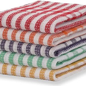 Excellent Deals Kitchen Towels [ 5 Pack, 16" x 22" ] - Multi Color Lightweight Waffle Dish Towels, Dish Cloth, Tea Towels, Cleaning Towels and Cotton Rich Bar Towels.