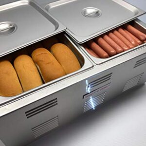 Portable Commercial Hot Dog Cooker and Bun Warmer Steamer for Food Truck and Trailer Concessions 2 Compartment