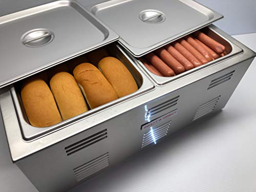 Portable Commercial Hot Dog Cooker and Bun Warmer Steamer for Food Truck and Trailer Concessions 2 Compartment