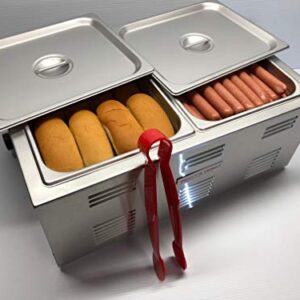 Portable Commercial Hot Dog Cooker and Bun Warmer Steamer for Food Truck and Trailer Concessions 2 Compartment