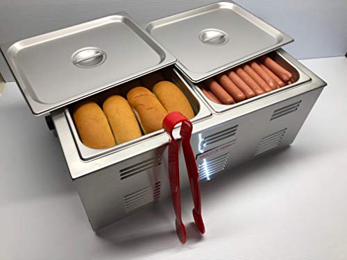 Portable Commercial Hot Dog Cooker and Bun Warmer Steamer for Food Truck and Trailer Concessions 2 Compartment