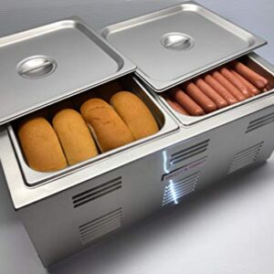 Portable Commercial Hot Dog Cooker and Bun Warmer Steamer for Food Truck and Trailer Concessions 2 Compartment