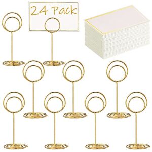toncoo 24 pcs premium mini table number holders and 24 pcs place cards with gold foil border, place card holder, table sign stand, photo picture holders for centerpieces, wedding, party, birthday