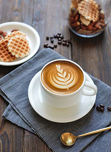 Sweese 406.401 Porcelain Stackable Cappuccino Cups with Saucers and Metal Stand - 8 Ounce for Specialty Coffee Drinks, Cappuccino, Latte, Americano and Tea - Set of 4, White