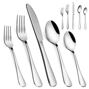 silverware set，massugar 20-piece silverware flatware cutlery set, stainless steel utensils service for 4, include knife/fork/spoon, mirror polished (silver)