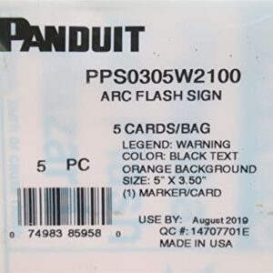 Panduit PPS0305W2100; Bag-5; Arc Flash Signs; 3.5" W x 5" H