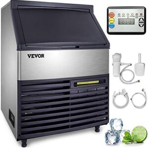 vevor 110v commercial ice machine 440lbs/24h with 77lbs bin, full cube, led panel, stainless steel, air cooling, etl approved, professional refrigeration equipment, include scoop and connection hose