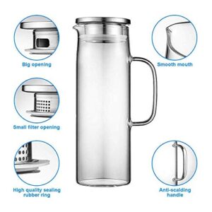 Hwagui - Heat Resistant Glass Pitcher with Stainless Steel Lid, Water Carafe with Handle, Good Beverage Pitcher for Homemade Juice and Iced Tea, 1000ml/34oz