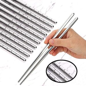 omia metal chopsticks premium reusable 5 pairs stainless steel chopsticks dishwasher safe lightweight non-slip chop sticks
