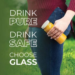 Travel Glass Drinking Bottle Jar 16 Ounce [12-Pack] Plastic Airtight Lids, Reusable Glass Water Bottle for Juicing, Smoothies, Kombucha, Tea, Milk Bottles, Homemade Beverages Bottle