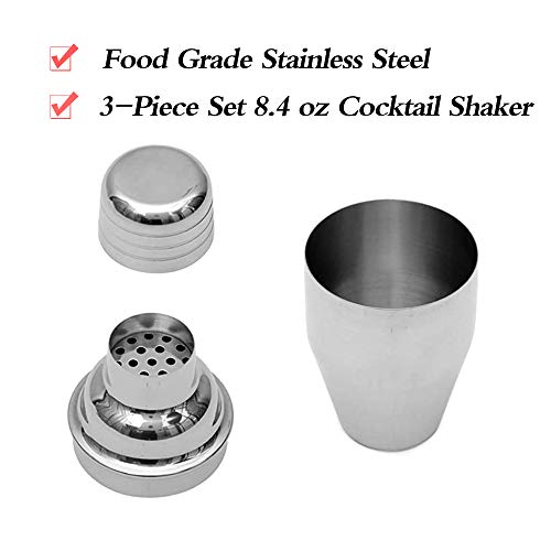 Delidge Cocktail Shaker Small Martini Shaker Stainless Steel Small Drink Shaker with Strainer and Lid Top, Mini Martini Shaker Bar Shaker (8.4oz/250ml，small) Shakers Bartending