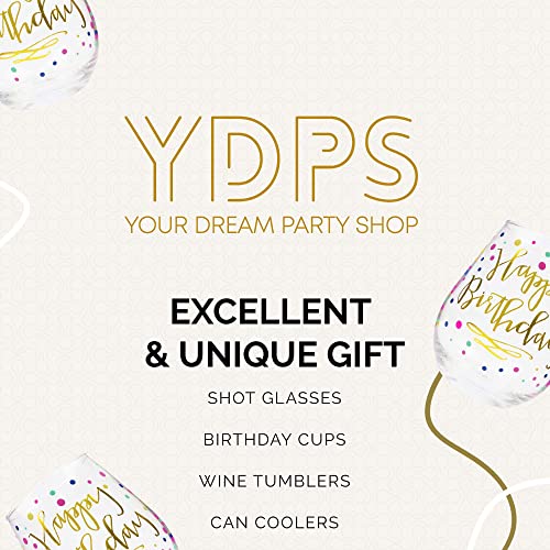 Your Dream Party Shop Happy Birthday 22oz Stemless Wine Glass, Happy Birthday Wine Glass with Gold Print, Perfect Birthday Glass, Happy Birthday Wine Glasses For Women, Birthday Cup