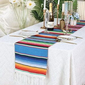 Habbi Mexican Table Runner 4Pack 14 x 110 Inches Large Mexican Theme Party Decoration for Cinco de Mayo Fiesta Party Serape Table Runner Red and Blue