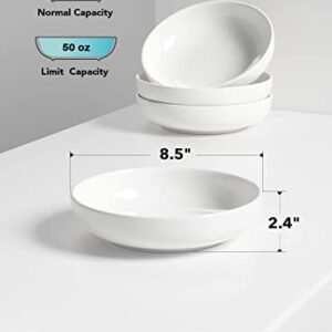 LE TAUCI Pasta Bowls 45 OZ, Large Salad Bowls and Serving Bowls, Soup Bowl, Ceramic Pasta Plates - 8.5 Inch, Set of 4, White