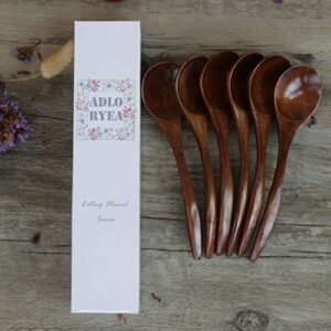 Wood Spoon for Eating, ADLORYEA 6-Piece Wooden Spoons, 7 inch Handmade Natural Asian Wooden Spoons for Soup, Coffee, Salad Desserts, Chips, Snacks, Cereal, and Fruit