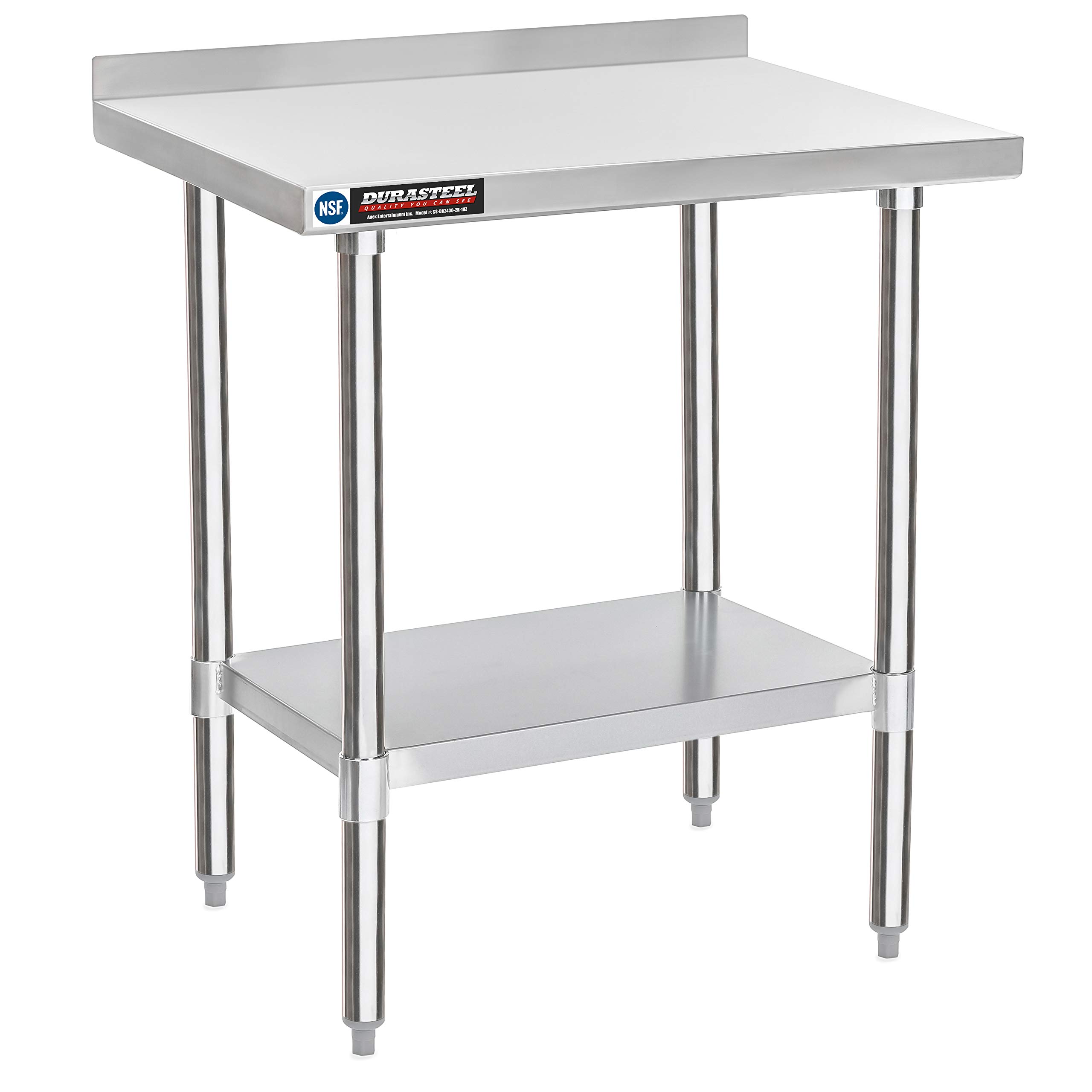 Steel Commercial Kitchen Prep Table - 24 x 30 Inch NSF Stainless Steel Work Table with Metal Backsplash - Utility Table Bench Workshop For Restaurant, Hotel, Home Kitchen, Garage by DuraSteel