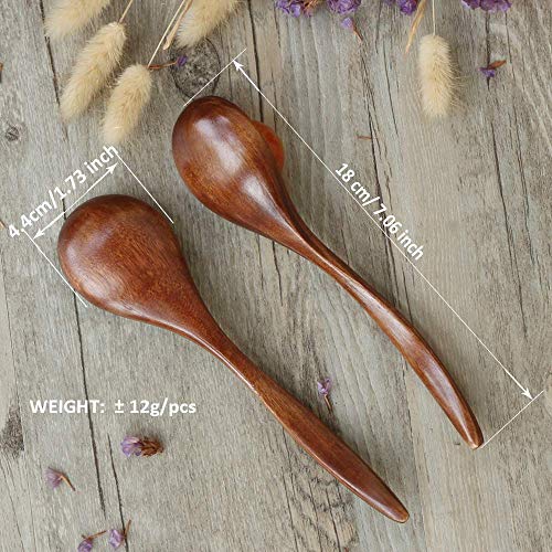 Wood Spoon for Eating, ADLORYEA 6-Piece Wooden Spoons, 7 inch Handmade Natural Asian Wooden Spoons for Soup, Coffee, Salad Desserts, Chips, Snacks, Cereal, and Fruit