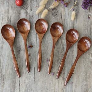 Wood Spoon for Eating, ADLORYEA 6-Piece Wooden Spoons, 7 inch Handmade Natural Asian Wooden Spoons for Soup, Coffee, Salad Desserts, Chips, Snacks, Cereal, and Fruit