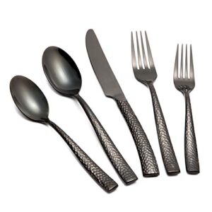 kelenfer flatware set 20 piece black stainless steel cutlery set forged with hammered handle service for 4