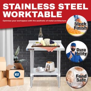 Steel Commercial Kitchen Prep Table - 24 x 30 Inch NSF Stainless Steel Work Table with Metal Backsplash - Utility Table Bench Workshop For Restaurant, Hotel, Home Kitchen, Garage by DuraSteel