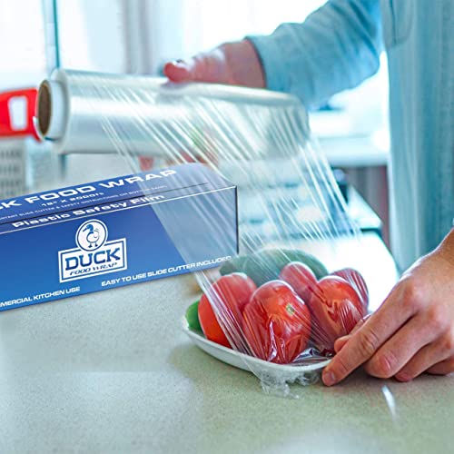 Duck Food Safety Film, 18 inch x 2000ft Plastic Wrap, Commercial Grade, Great for Sealing and Storage, Used for Food Service Industry, Easy to Use Slide Cutter for Clean Cut Use (1 Box)