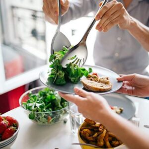 Stainless Steel Metal Serving Utensils - Large Set of 9-10" Serving Spoons, 10" Slotted Spoons, and 9" Serving Tongs by Teivio (Silver)