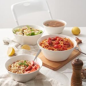 DOWAN 32 OZ Large Soup Bowls Set of 4 - White Ceramic Bowls for Ramen, Cereal, Pasta, Salad, Fruit - Dishwasher & Microwave Safe
