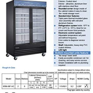 Xiltek Double Door Upright Commercial Display Freezer - Large Capacity Glass Door Merchandiser Freezer 45 CU Ft.